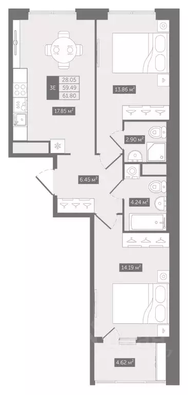 2-к кв. Санкт-Петербург Кирилловская ул., 11 (61.8 м) - Фото 0