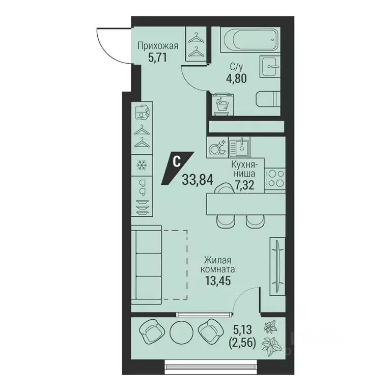 1-к кв. Свердловская область, Екатеринбург просп. Космонавтов, 100 ... - Фото 1