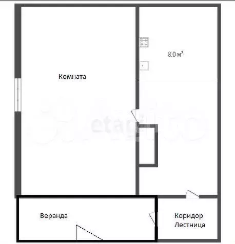 1-к. квартира, 32,8 м, 2/2 эт. - Фото 0