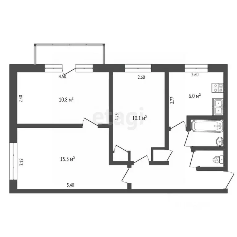 3-к кв. Челябинская область, Челябинск Лазурная ул., 8а (53.0 м) - Фото 1