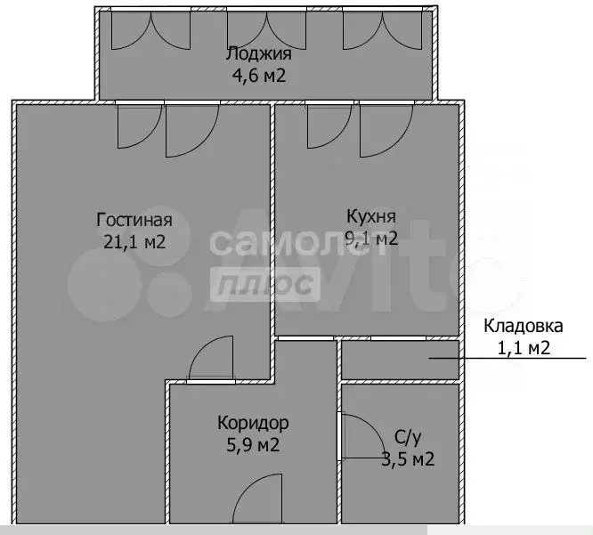 1-к. квартира, 40,7 м, 6/9 эт. - Фото 0