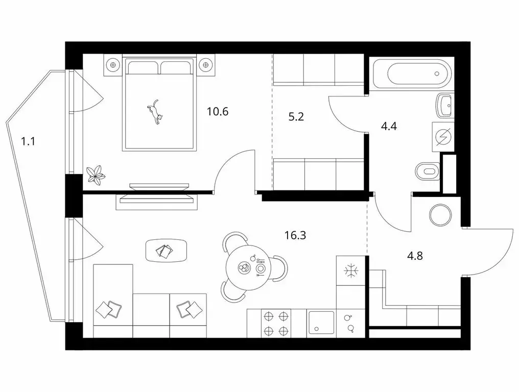 1-комнатная квартира: Москва, СЗАО, район Строгино (42.3 м) - Фото 1