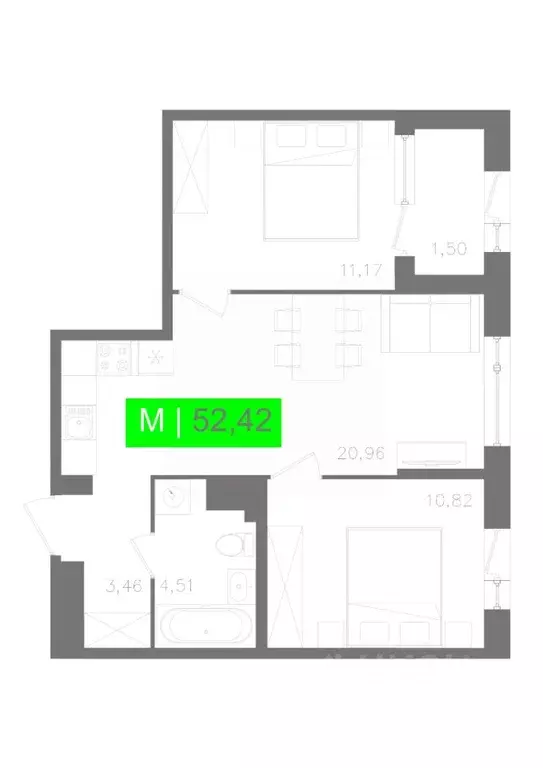 2-к кв. Санкт-Петербург Московское ш., 13ВА (52.42 м) - Фото 0