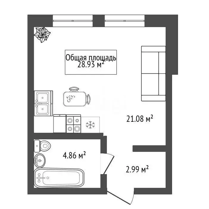 Квартира-студия: Новосибирск, Благовещенская улица, 48/1 (28.4 м) - Фото 0