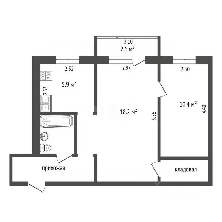 2-к кв. Омская область, Омск ул. Панфилова, 10 (44.0 м) - Фото 1