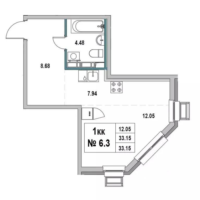 Студия Ленинградская область, Выборг ул. 2-я Южная, 4 (33.15 м) - Фото 1