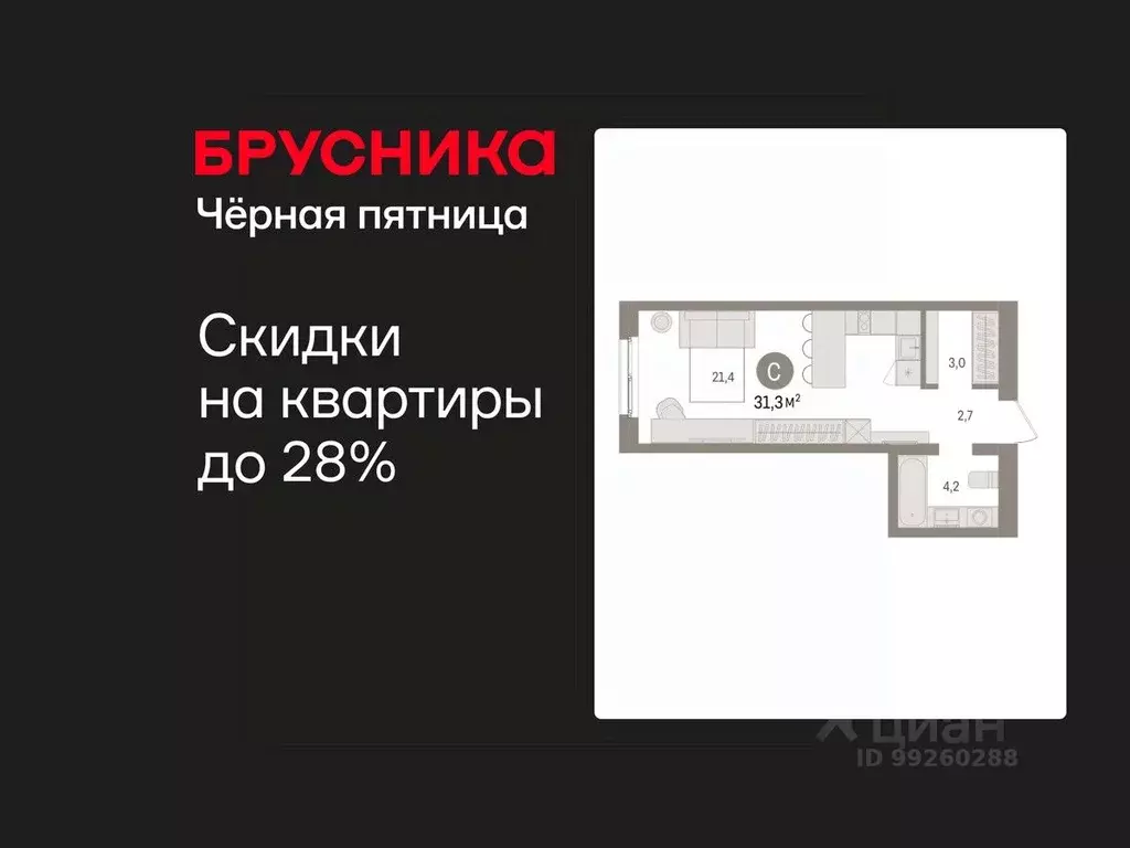 Студия Свердловская область, Екатеринбург пер. Торфяной, 4 (31.3 м) - Фото 1