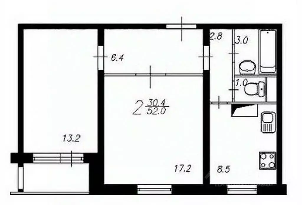 Квартира, 2 комнаты, 56.2 м - Фото 1