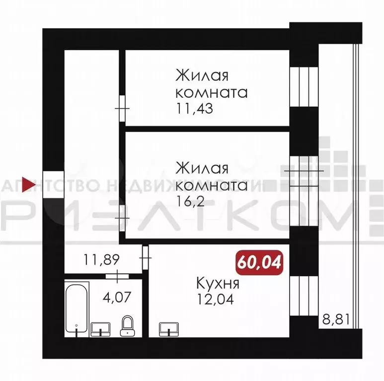 2-к. квартира, 60 м, 5/10 эт. - Фото 0