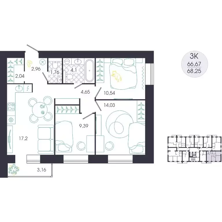 3-комнатная квартира: Пенза, Колышлейская улица, 7 (70.44 м) - Фото 2