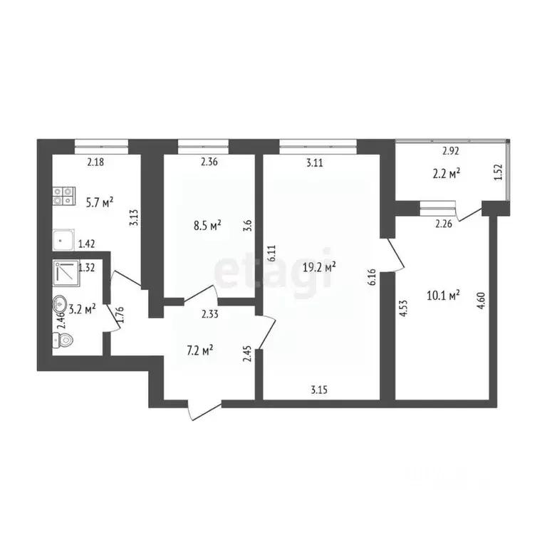 3-к кв. Башкортостан, Стерлитамак Коммунистическая ул., 69 (53.9 м) - Фото 1