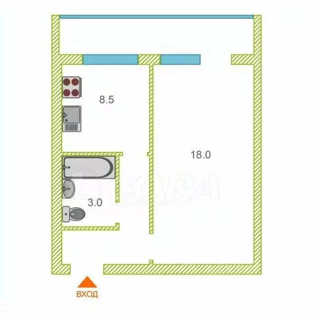 1-к кв. Тюменская область, Тюмень ул. Лесопарковая, 17 (35.5 м) - Фото 1