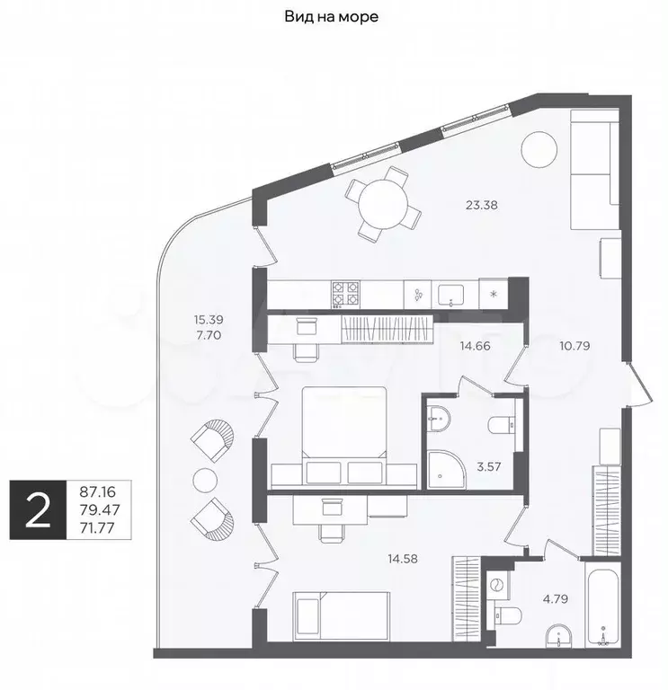 2-к. квартира, 87 м, 2/4 эт. - Фото 1