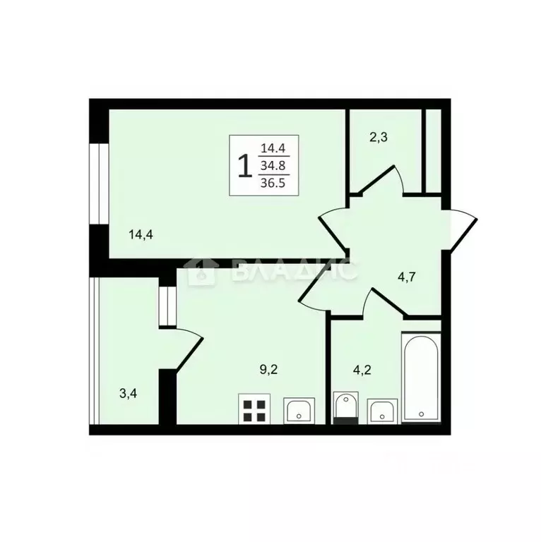 1-к кв. Владимирская область, Владимир ул. Смоленская, 3Б (36.5 м) - Фото 0