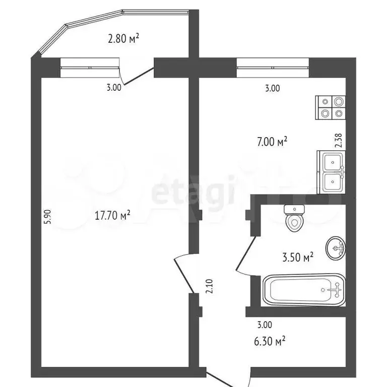 1-к. квартира, 29,6 м, 5/5 эт. - Фото 0