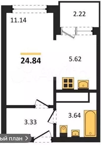 Квартира-студия, 24,8 м, 3/5 эт. - Фото 1