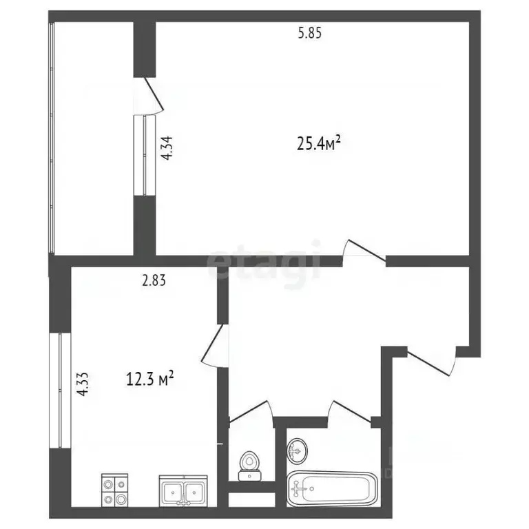 1-к кв. Ханты-Мансийский АО, Лянтор Сургутский район, 3-й мкр, 12/1 ... - Фото 2