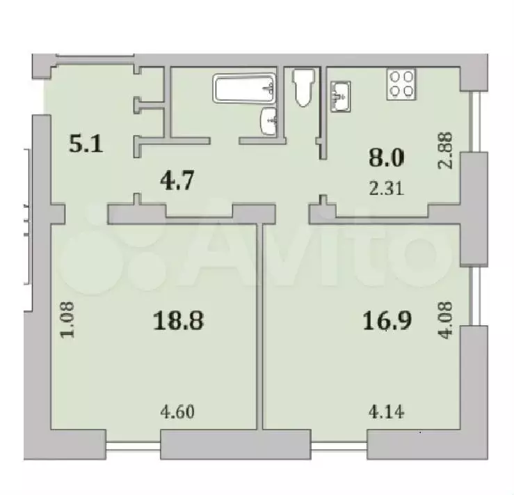 2-к. квартира, 57,6 м, 3/4 эт. - Фото 0