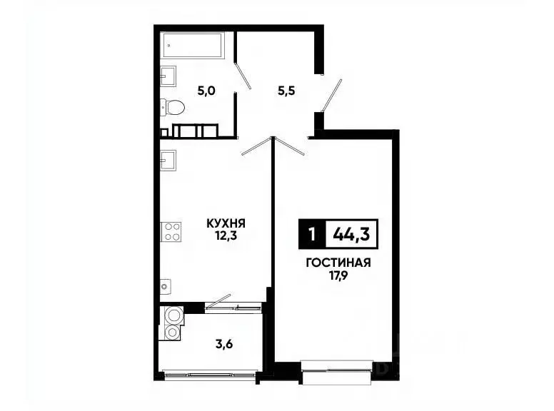 1-к кв. Ставропольский край, Ставрополь ул. Андрея Голуба, 14к2 (44.3 ... - Фото 0