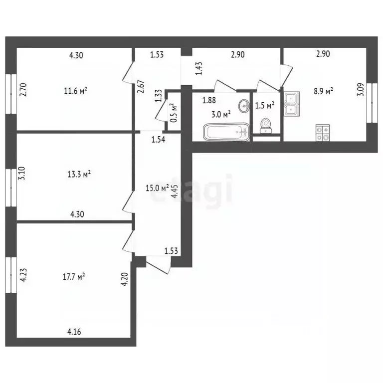 3-к кв. Санкт-Петербург ул. Бабушкина, 81к1 (71.5 м) - Фото 2