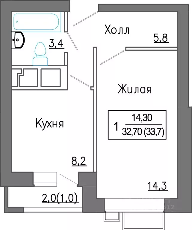 1-к кв. Московская область, Красногорск городской округ, д. Сабурово ... - Фото 0