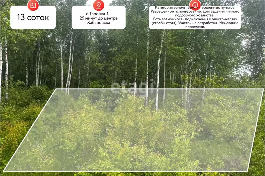 Участок в Хабаровский край, Хабаровский район, с. Гаровка-1 Лесная ул. ... - Фото 1
