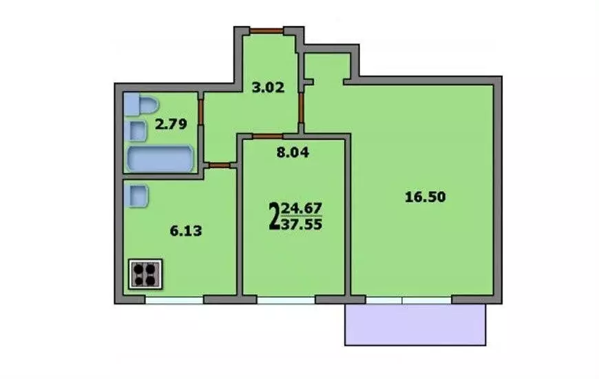 2-комнатная квартира: Москва, улица Маршала Бирюзова, 17 (38 м) - Фото 1