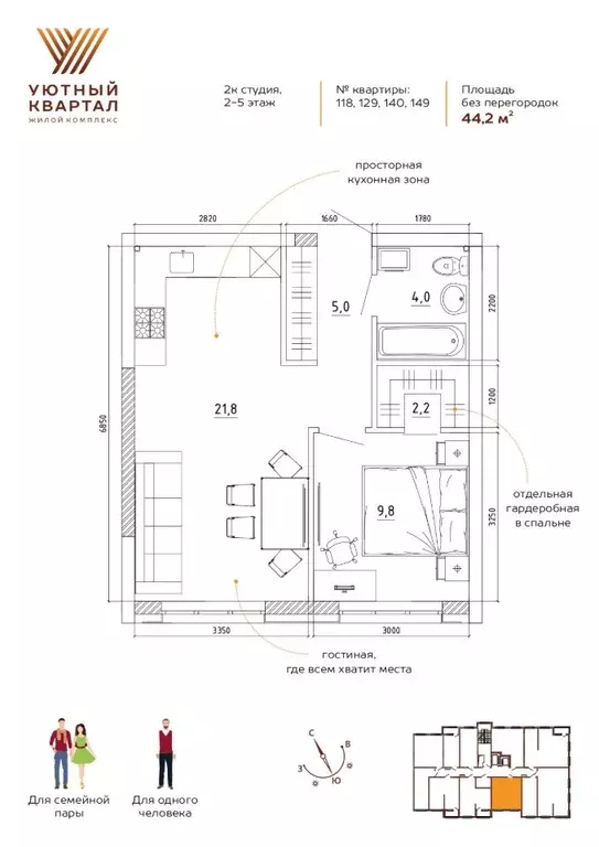2-к кв. Кемеровская область, Кемерово Уютный Квартал жилой комплекс ... - Фото 1