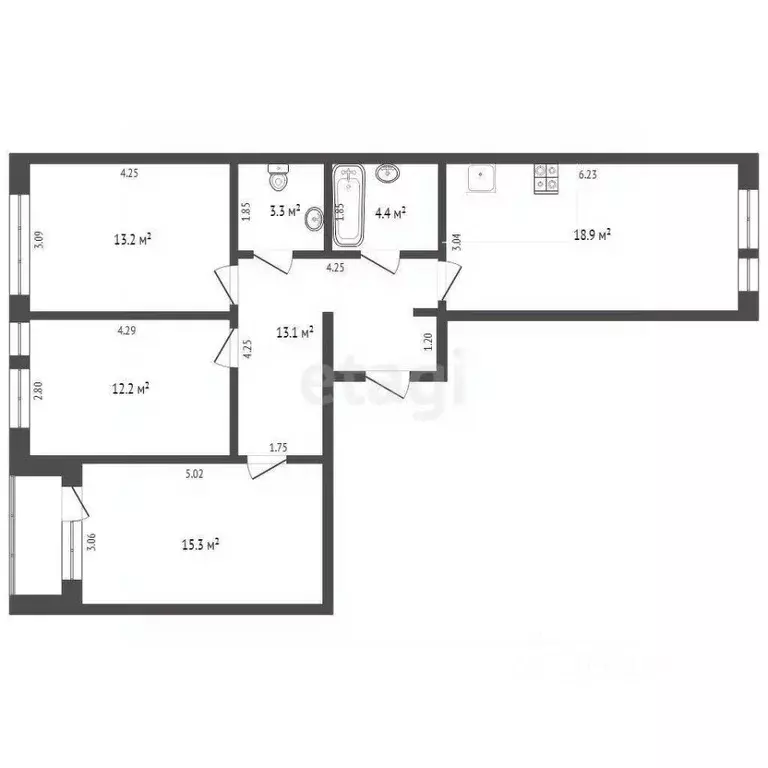 3-к кв. Тюменская область, Тюмень Полевая ул., 117к4 (82.3 м) - Фото 2
