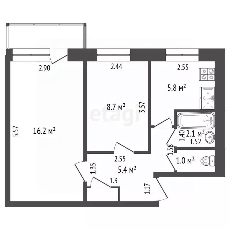 2-к кв. Самарская область, Самара Клиническая ул., 14 (40.0 м) - Фото 2