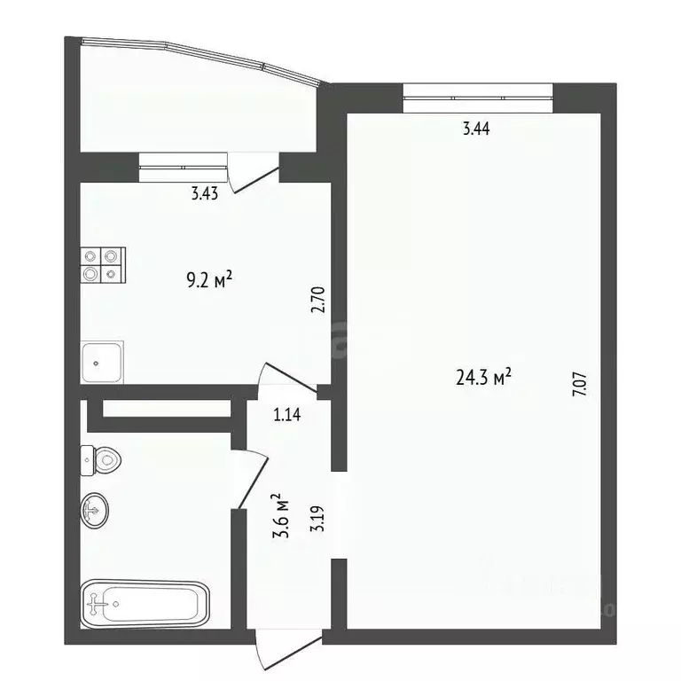 1-к кв. Тюменская область, Тюмень ул. Дмитрия Менделеева, 12к1 (43.0 ... - Фото 2