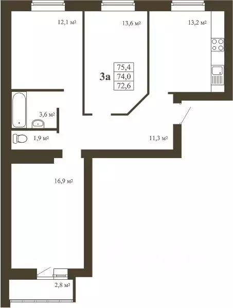 3-к кв. Тамбовская область, Тамбов Телецентр мкр,  (75.4 м) - Фото 1
