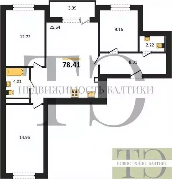 3-к кв. Калининградская область, Калининград Суздальская ул. (78.41 м) - Фото 0