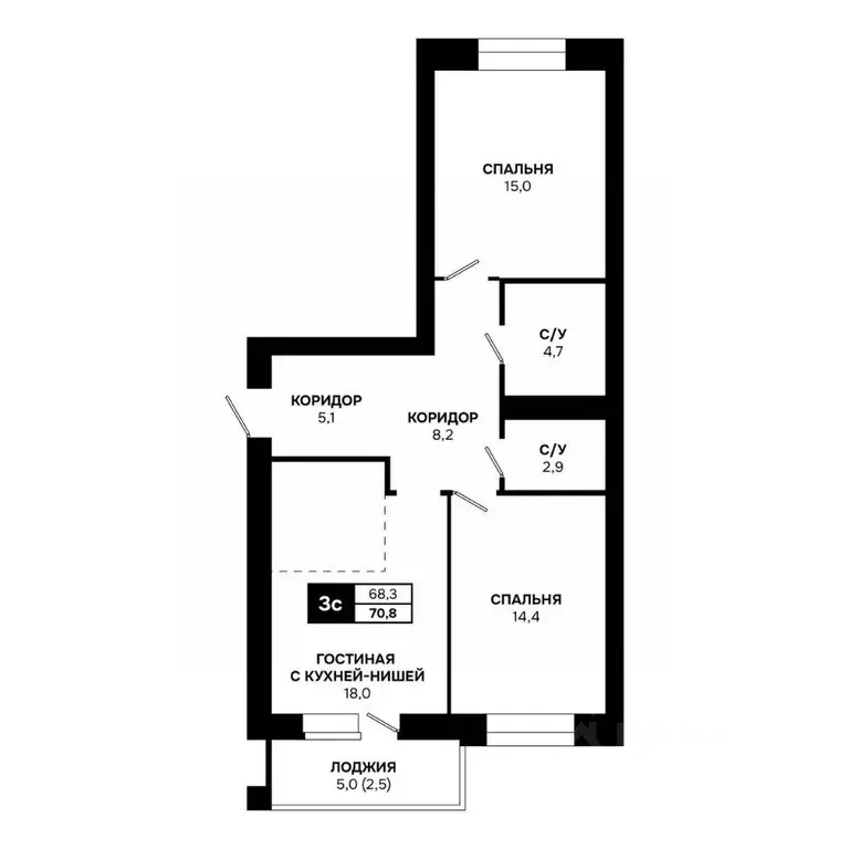 3-к кв. Новосибирская область, Кольцово рп ул. Благовещенская, 2 (70.8 ... - Фото 0