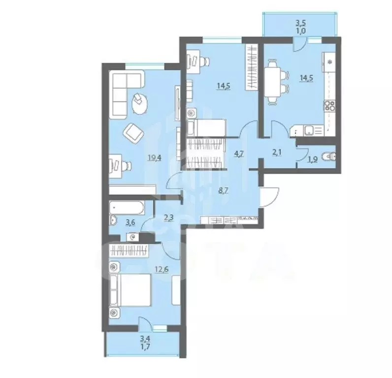 3-комнатная квартира: хутор Ветряк, Выборская улица, 13 (83.7 м) - Фото 1
