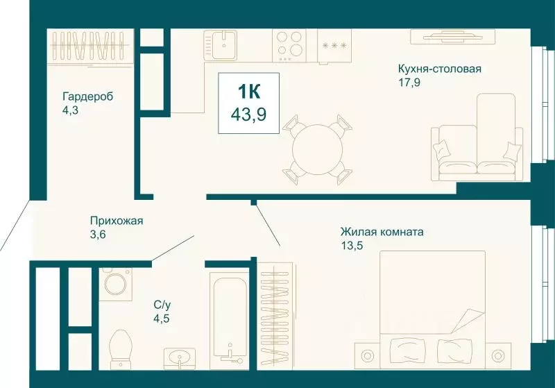 1-к кв. Свердловская область, Екатеринбург ул. 8 Марта, 197 (43.9 м) - Фото 1