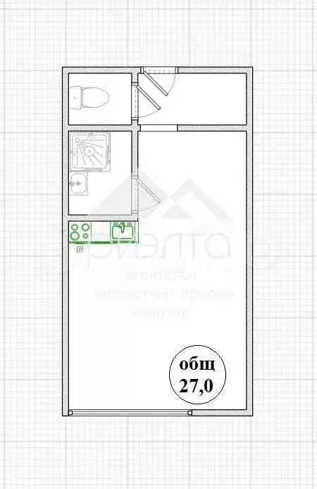 Квартира-студия, 27 м, 2/3 эт. - Фото 0