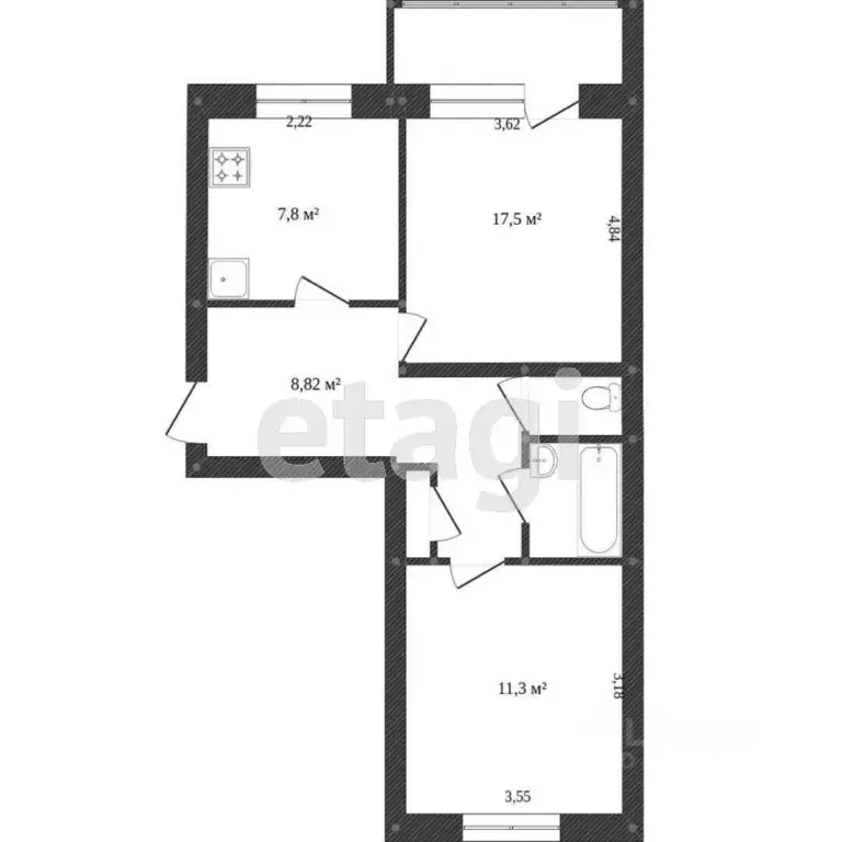 2-к кв. Вологодская область, Вологда ул. Солодунова, 37 (50.2 м) - Фото 2