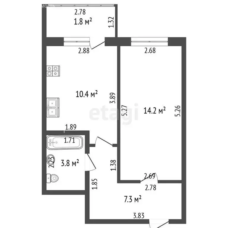 1-комнатная квартира: Стерлитамак, Набережная улица, 3/2 (35.6 м) - Фото 1