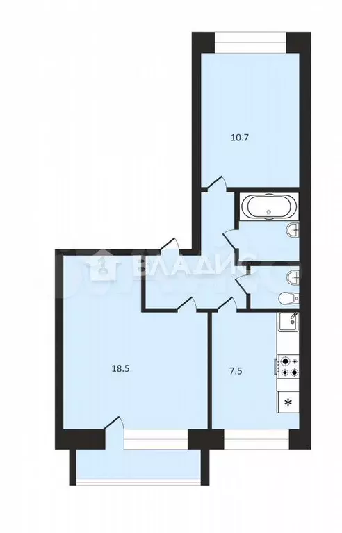 2-к. квартира, 49,5 м, 1/5 эт. - Фото 0