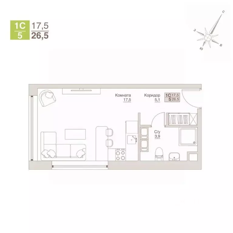 Студия Московская область, Люберцы  (26.5 м) - Фото 1