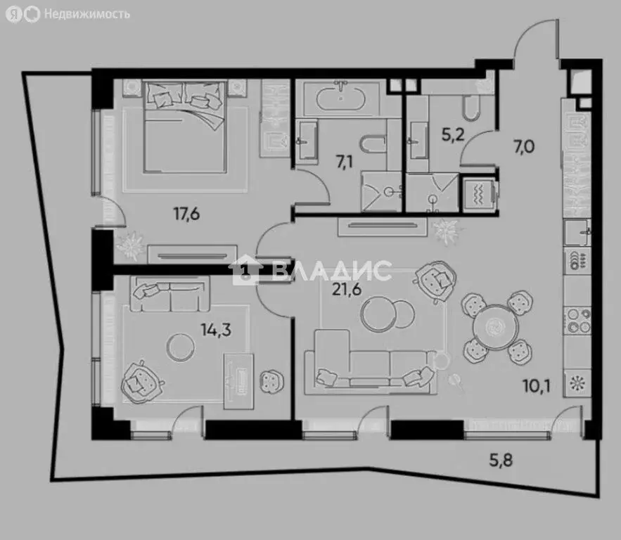 2-комнатная квартира: Москва, Полковая улица, 1к1 (88.4 м) - Фото 2