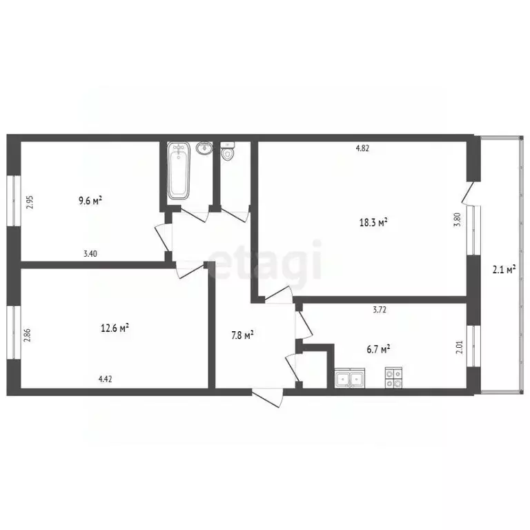 3-к кв. Татарстан, Набережные Челны просп. Сююмбике, 105 (58.7 м) - Фото 2