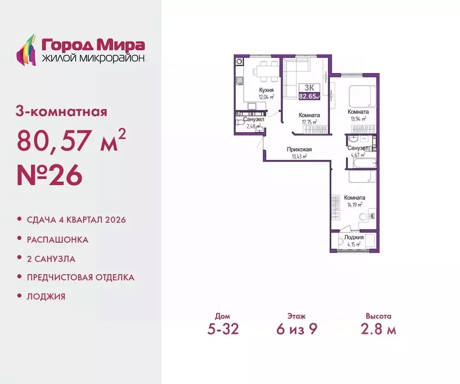 3-к кв. Крым, Симферополь ул. Батурина (80.57 м) - Фото 0