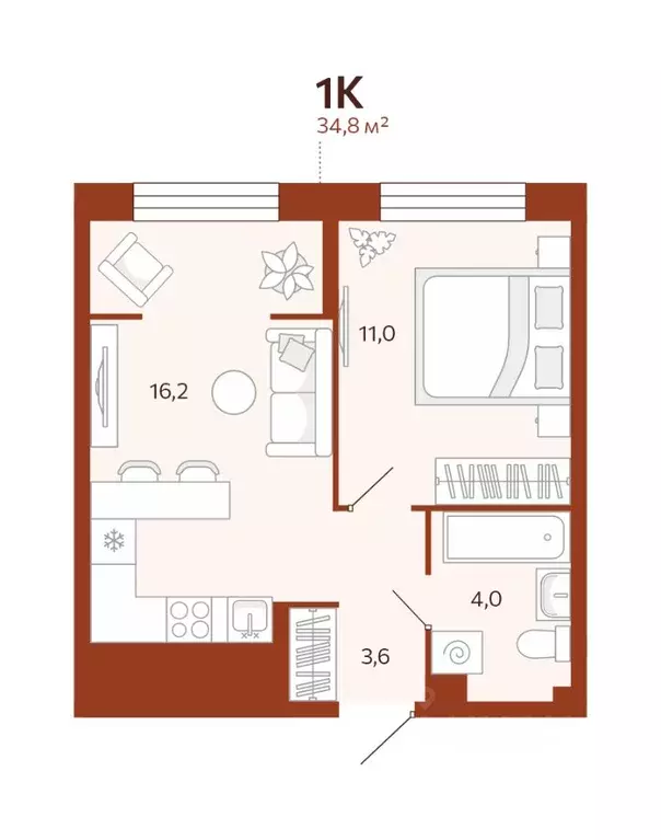 1-к кв. Тюменская область, Тюмень ул. Новаторов, 30 (34.8 м) - Фото 1