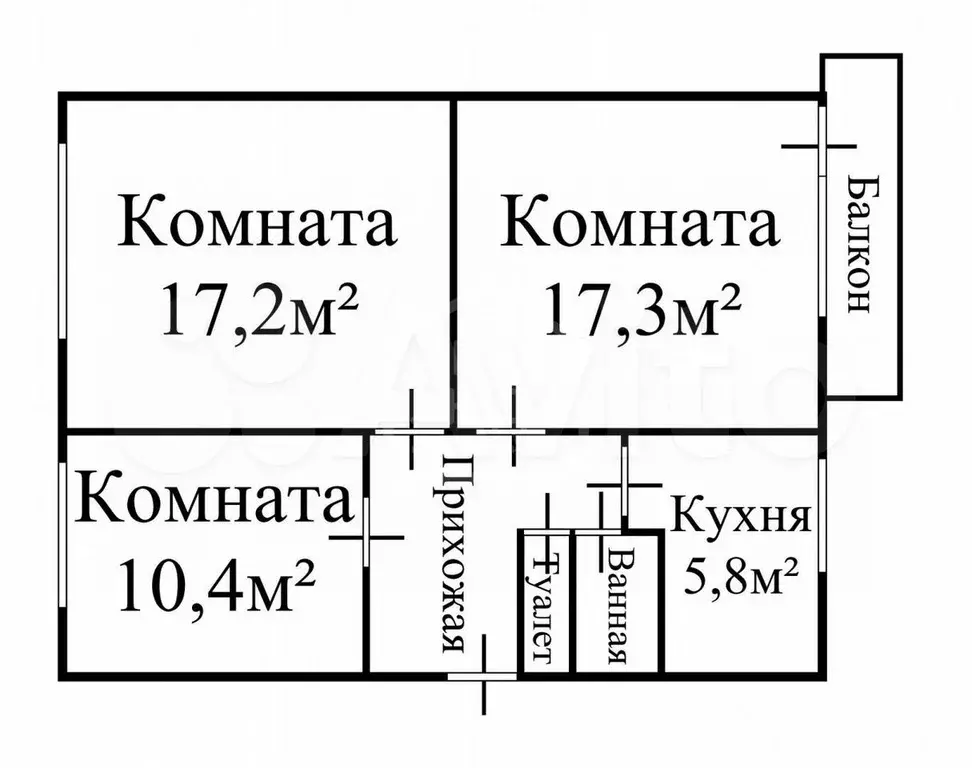3-к. квартира, 61,4 м, 3/5 эт. - Фото 0