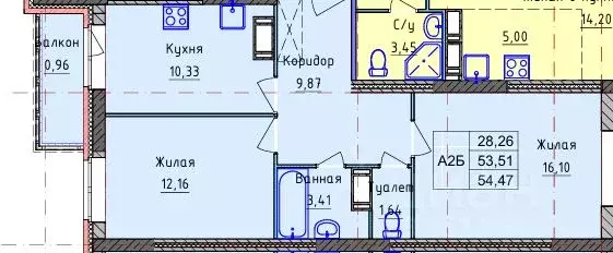 2-к кв. Ярославская область, Ярославль ул. Пашуковская, 9к2 (54.47 м) - Фото 2