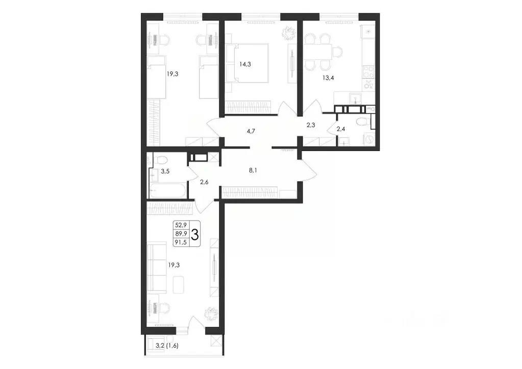 3-к кв. Воронежская область, Воронеж ул. Загоровского, 5/3 (91.5 м) - Фото 0