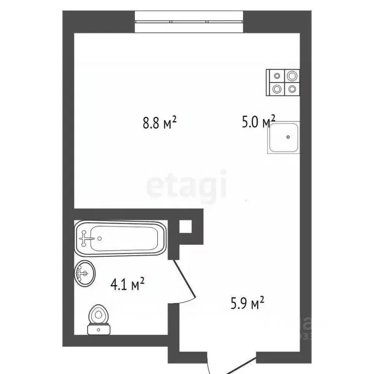 Студия Тюменская область, Тюмень ул. Эльвиры Федоровой, 3 (23.6 м) - Фото 1