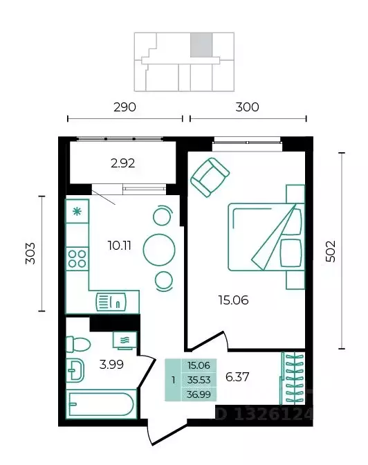 1-к кв. Адыгея, Майкопский район, пос. Тульский ул. Заречная (36.99 м) - Фото 1